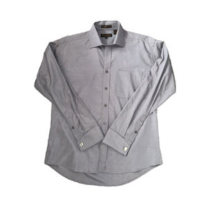 Bruno Conte Dress Shirt 15.5 34/35 French Cuff Gray On Gray Diamond Pattern